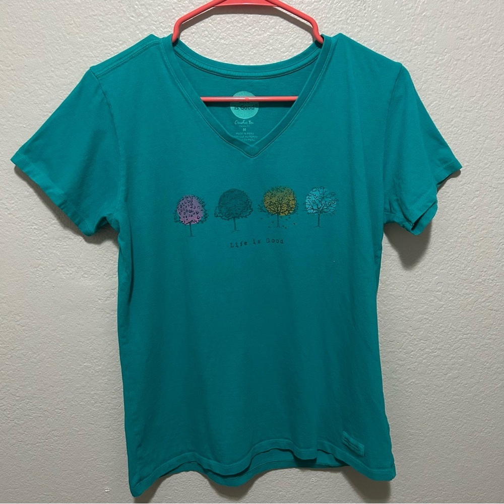 Life is Good Turquoise “Three Trees” Logo Tee Medium 100% Cotton